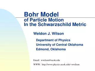 Bohr Model of Particle Motion In the Schwarzschild Metric