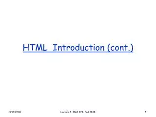 HTML Introduction (cont.)