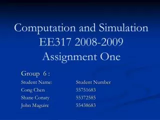 Computation and Simulation EE317 2008-2009 Assignment One