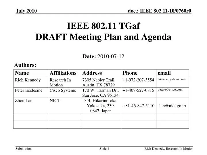 ieee 802 11 tgaf draft meeting plan and agenda
