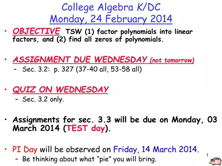 college algebra k dc monday 24 february 2014