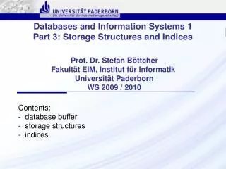 Databases and Information Systems 1 Part 3: Storage Structures and Indices