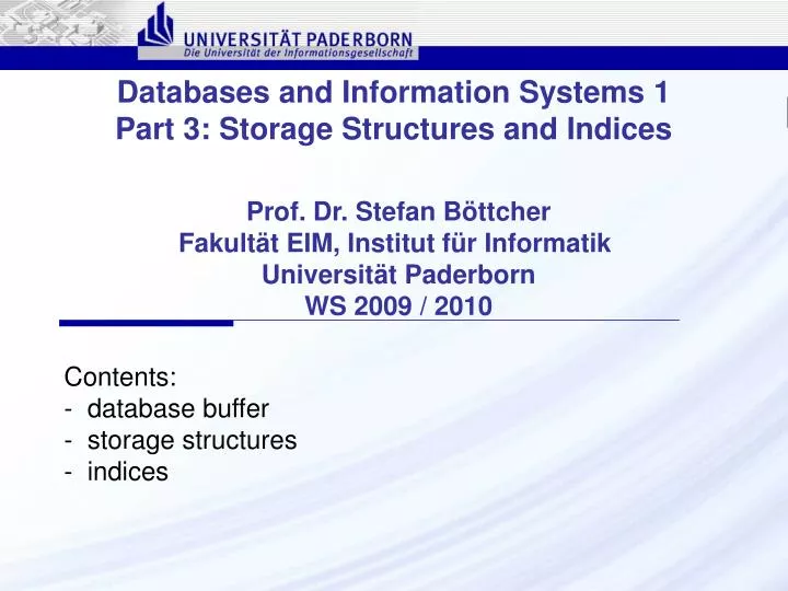 databases and information systems 1 part 3 storage structures and indices