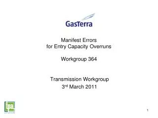 Manifest Errors for Entry Capacity Overruns Workgroup 364