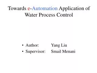 Towards e - Automation Application of Water Process Control
