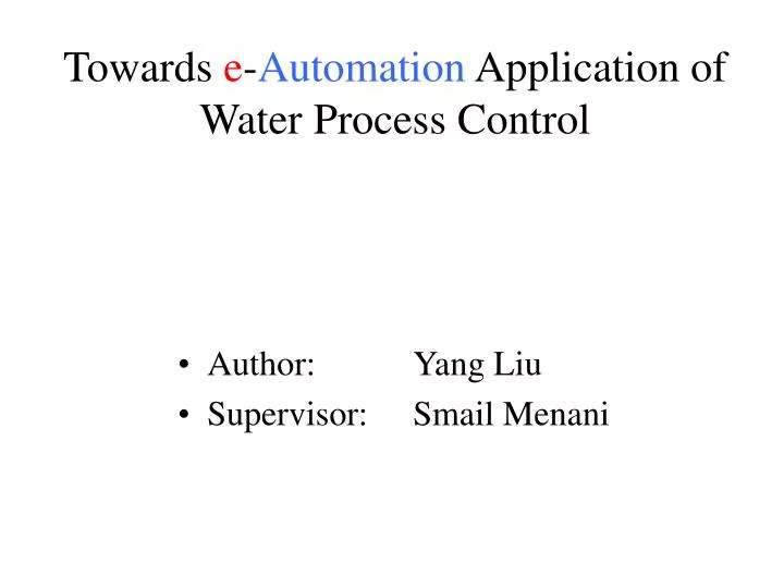 towards e automation application of water process control