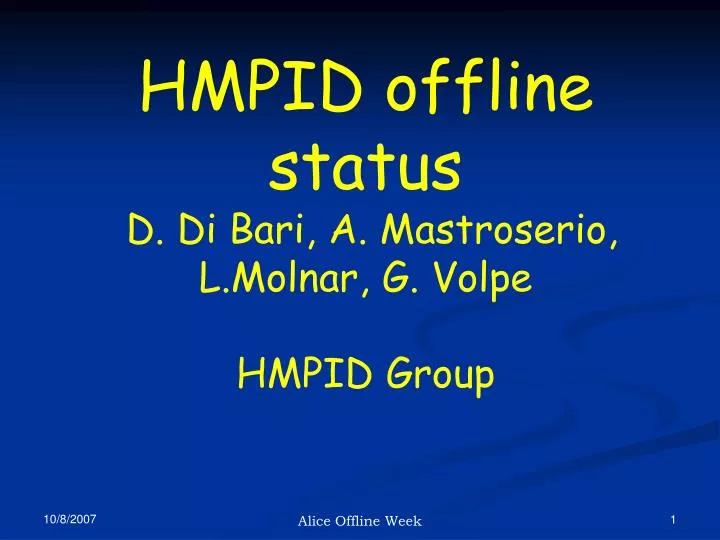 hmpid offline status d di bari a mastroserio l molnar g volpe hmpid group
