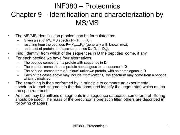 inf380 proteomics chapter 9 identification and characterization by ms ms