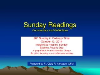 Sunday Readings Commentary and Reflections