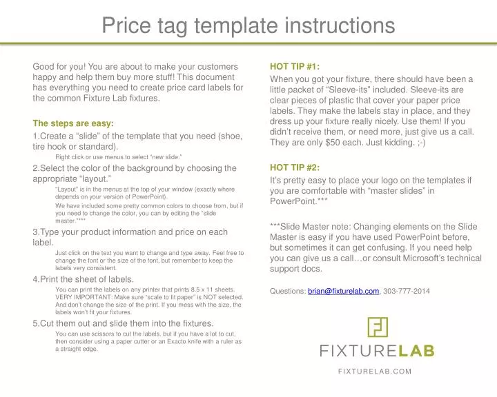 price tag template instructions