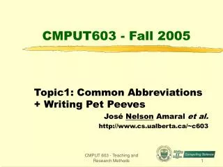 CMPUT603 - Fall 2005