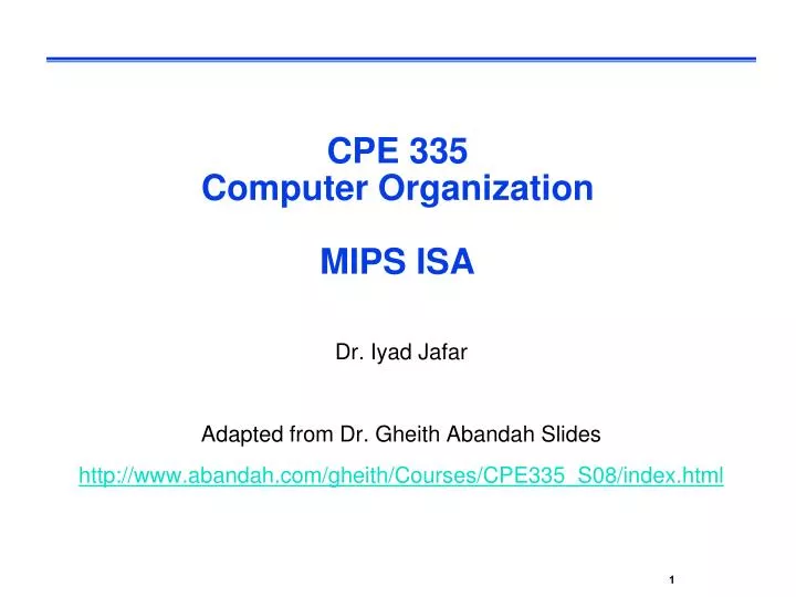 cpe 335 computer organization mips isa