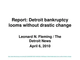 Report: Detroit bankruptcy looms without drastic change