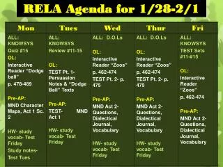 RELA Agenda for 1/28-2/1