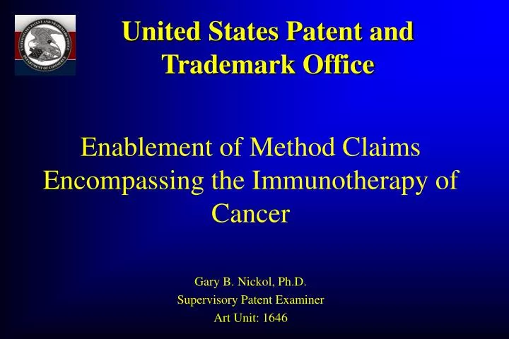 enablement of method claims encompassing the immunotherapy of cancer