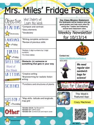 Weekly Newsletter for 10/13/14