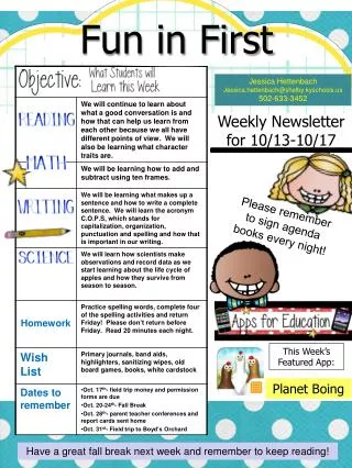 Weekly Newsletter for 10/13-10/17