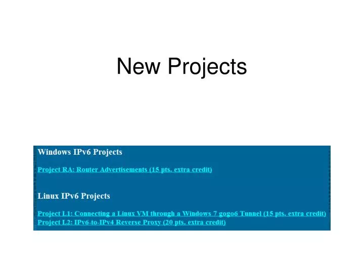 new projects