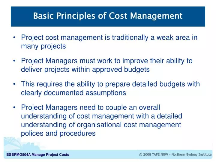 basic principles of cost management