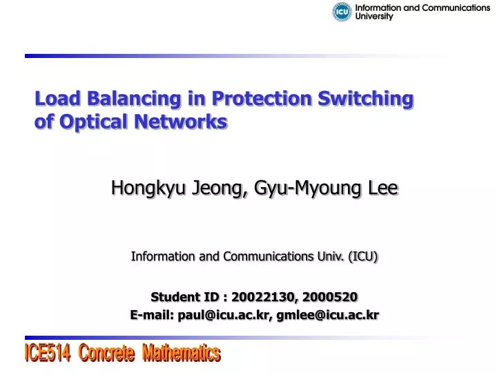 load balancing in protection switching of optical networks