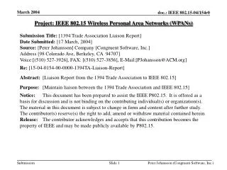 Project: IEEE 802.15 Wireless Personal Area Networks (WPANs)