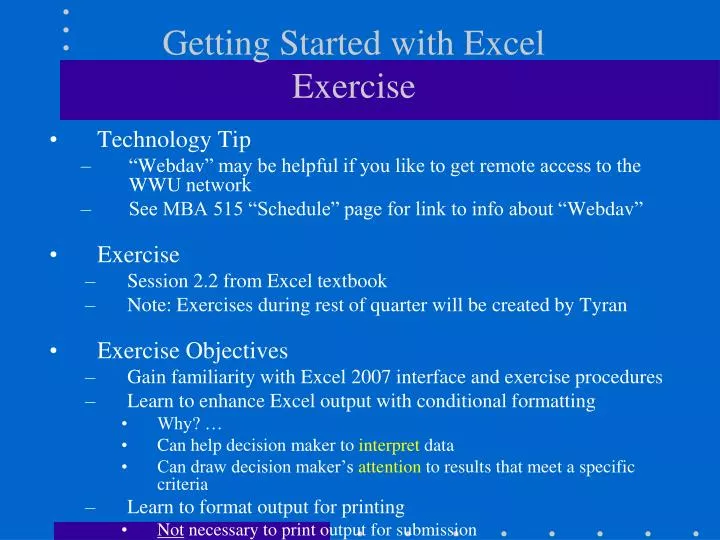 getting started with excel exercise