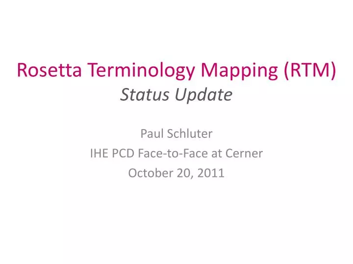 rosetta terminology mapping rtm status update