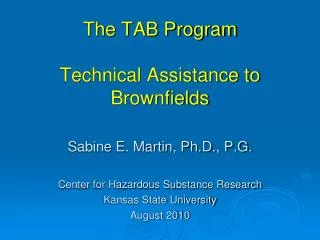 The TAB Program Technical Assistance to Brownfields