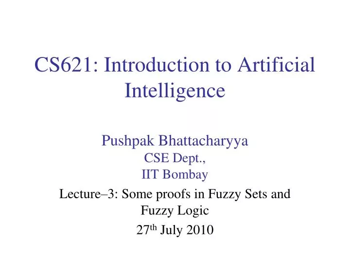 cs621 introduction to artificial intelligence
