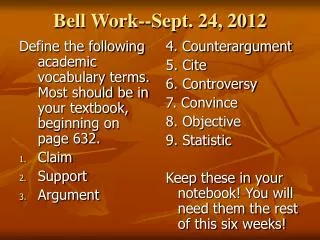 Bell Work--Sept. 24, 2012