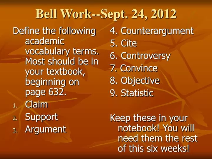 bell work sept 24 2012