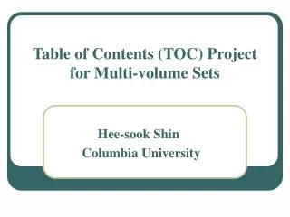 Table of Contents (TOC) Project for Multi-volume Sets
