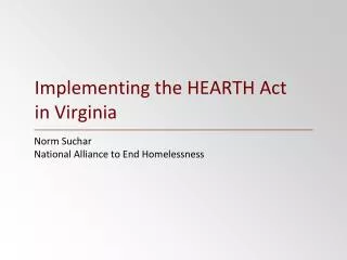 Implementing the HEARTH Act in Virginia