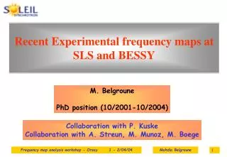 Recent Experimental frequency maps at SLS and BESSY