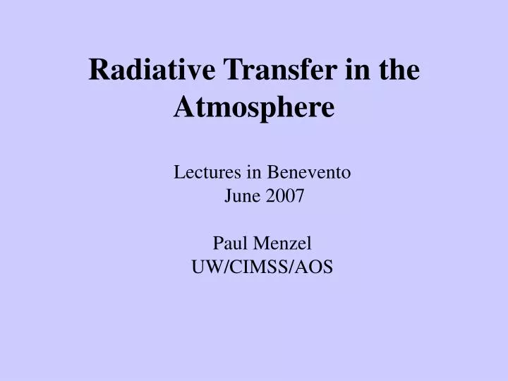 radiative transfer in the atmosphere
