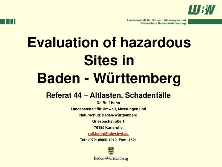evaluation of hazardous sites in baden w rttemberg