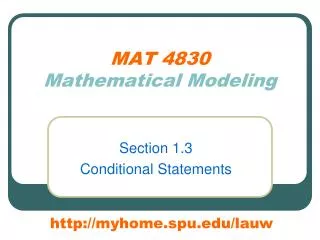 MAT 4830 Mathematical Modeling