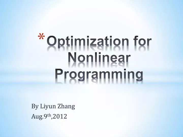 optimization for nonlinear p rogramming