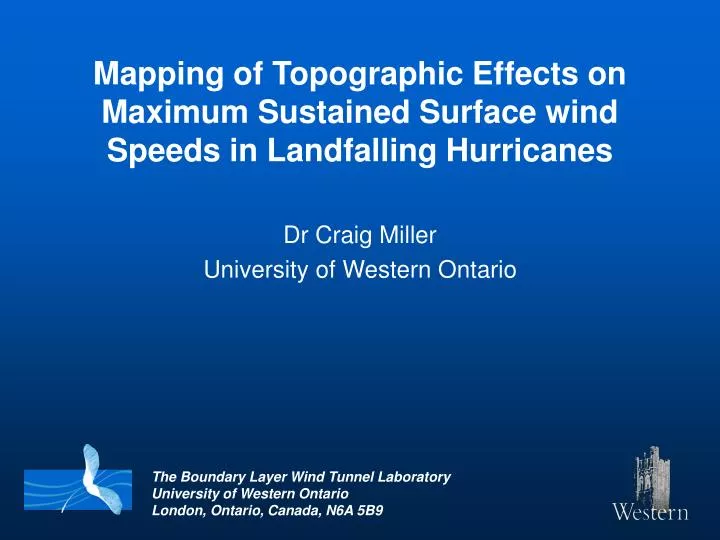 mapping of topographic effects on maximum sustained surface wind speeds in landfalling hurricanes