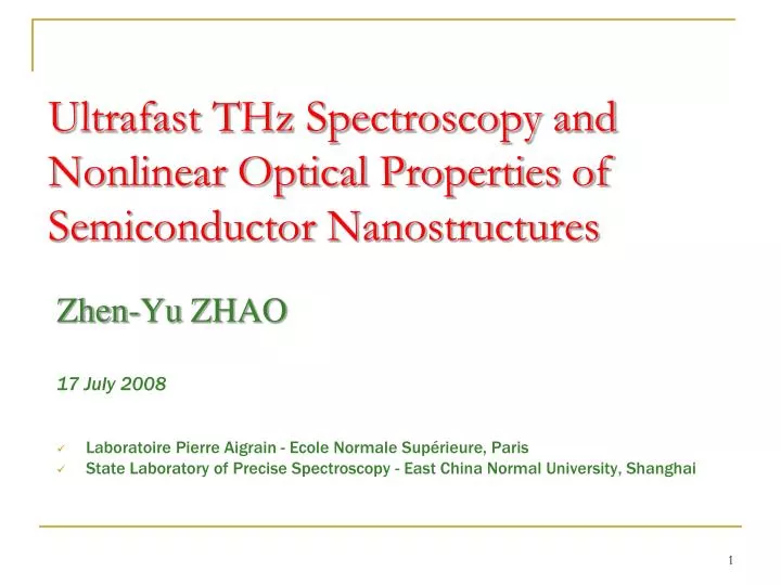 ultrafast thz spectroscopy and nonlinear optical properties of semiconductor nanostructures