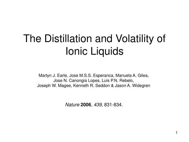 the distillation and volatility of ionic liquids
