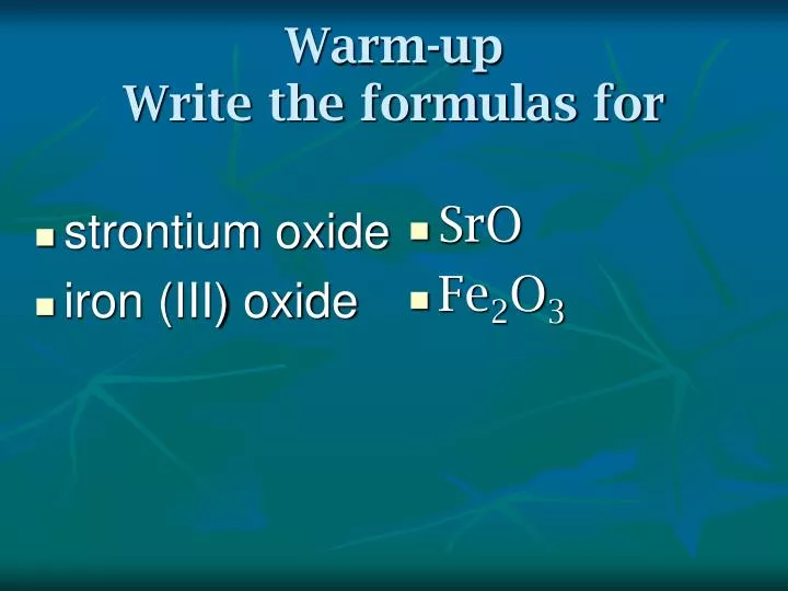 warm up write the formulas for
