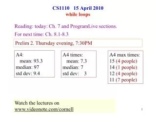 CS1110 15 April 2010 while loops