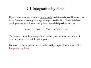 7.1 Integration by Parts