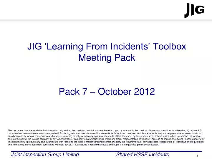 jig learning from incidents toolbox meeting pack pack 7 october 2012