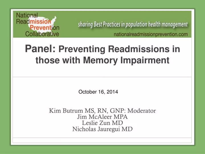 panel preventing readmissions in those with memory impairment