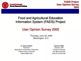 Food and Agricultural Education Information System (FAEIS) Project User Opinion Survey 2005