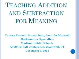 teaching addition and subtraction for meaning