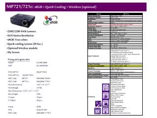 MP721/721c: sRGB + Quick Cooling + Wireless (optional)