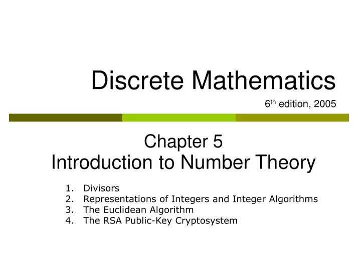 discrete mathematics 6 th edition 2005 chapter 5 introduction to number theory
